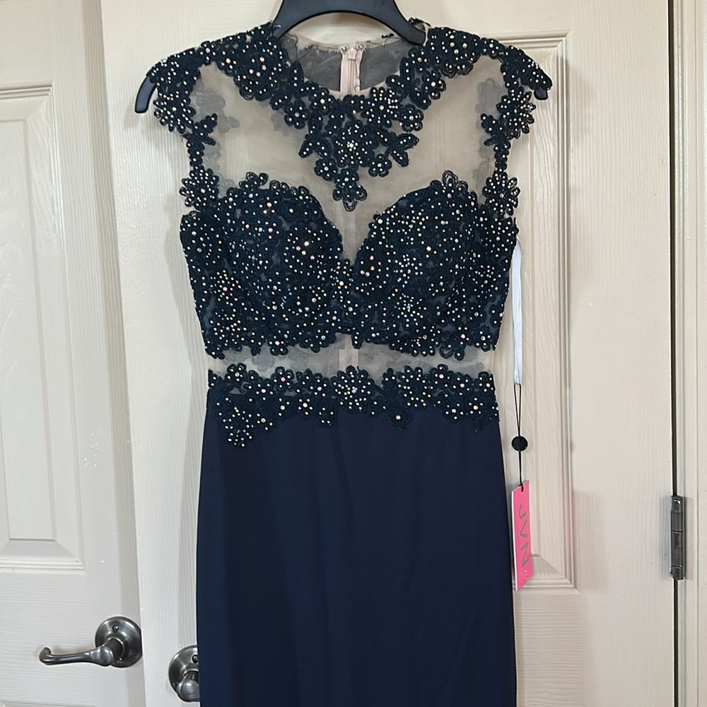 jvn by jovani prom dress High Neck Navy Size 2